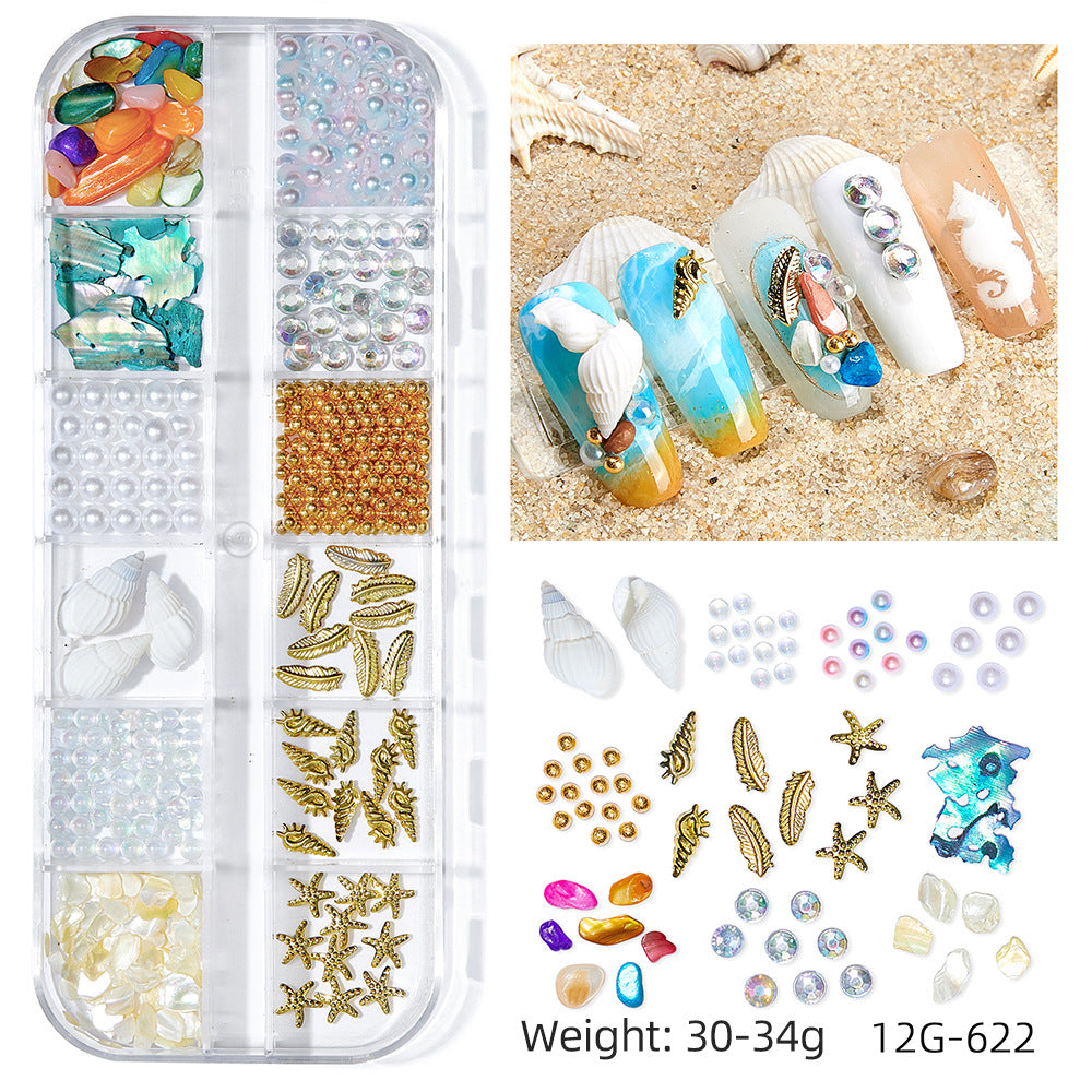 Wholesale Ocean Series Nail Art Jewelry Natural Shell Slices Abalone Slices Starfish Metal Rivets Pearl Small Stone Accessories